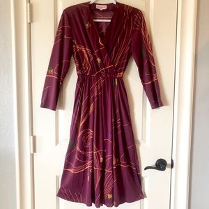 Vintage Damina Paris 70s retro color splash burgundy dress